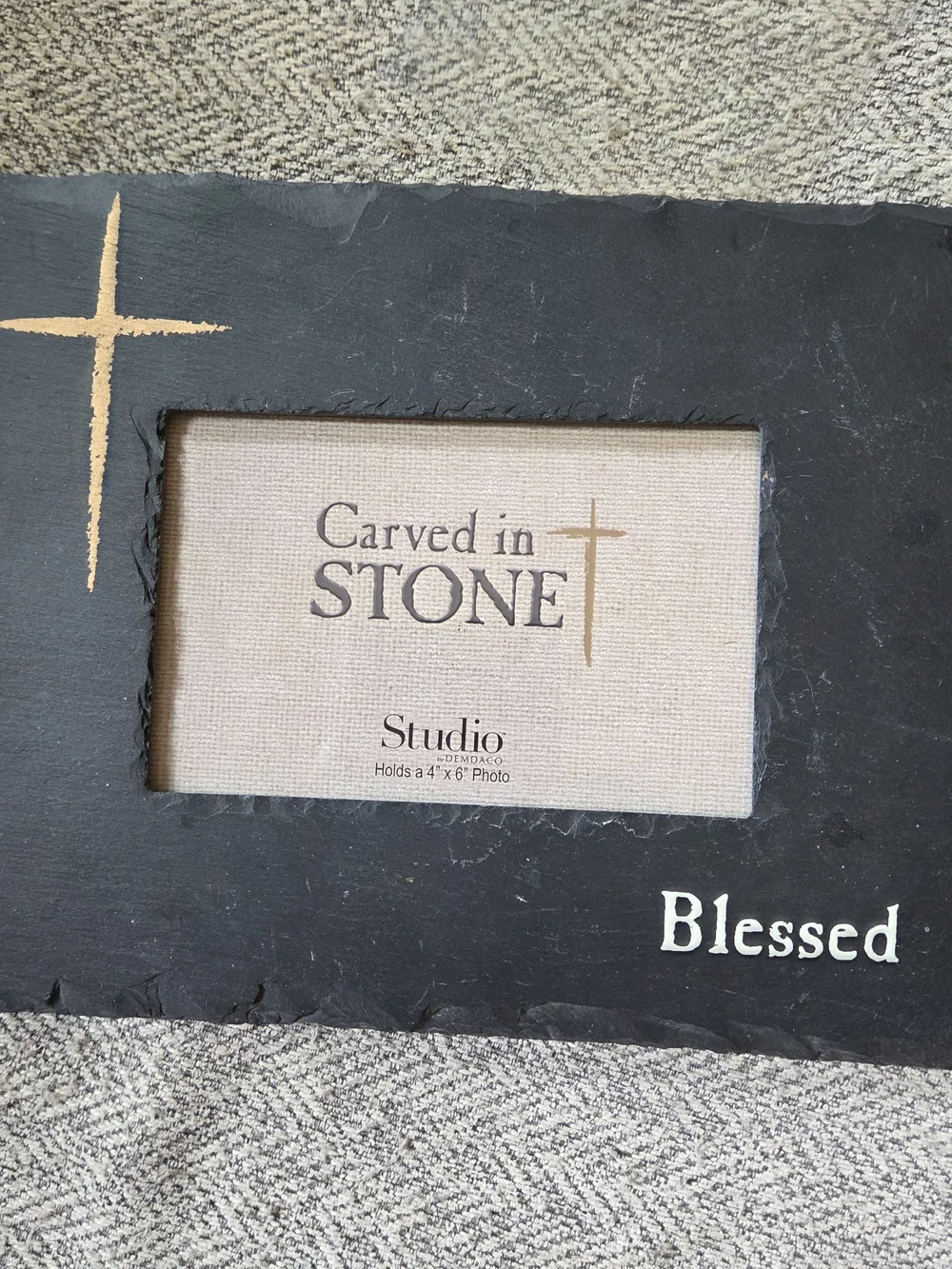 Demdaco Black Slate Frame with Gold Cross Accent